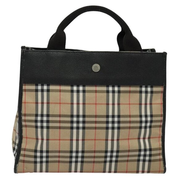 BURBERRY Nova Check Hand Bag Nylon Beige Black Silver Auth - Picture 8 of 16